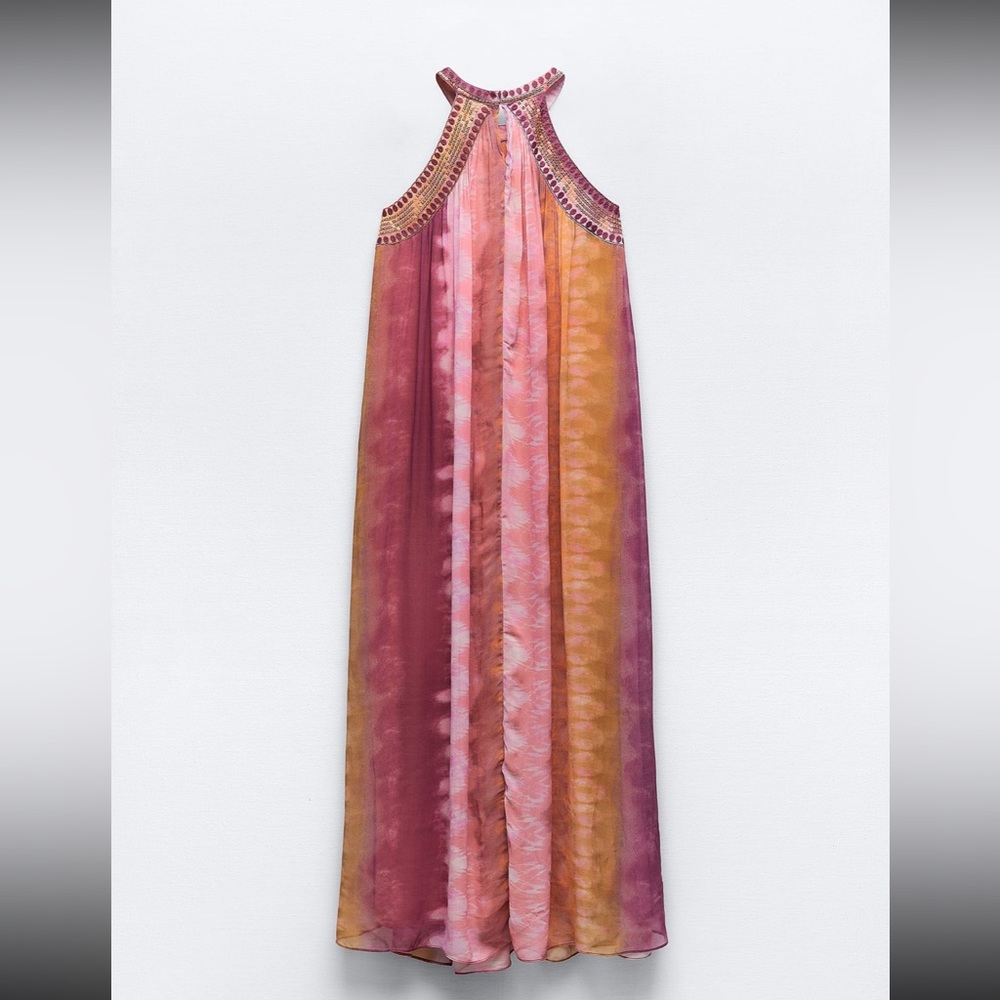 Zara limited edition beaded embroidered celeb style red carpet maxi dress - Picture 6 of 8